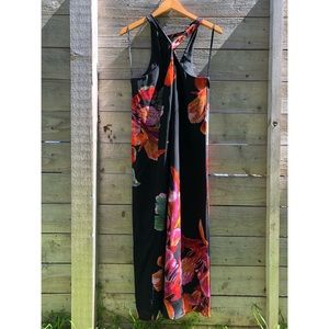 Anthropologie Maeve Cayman black tropical floral maxi dress size xsmall petite